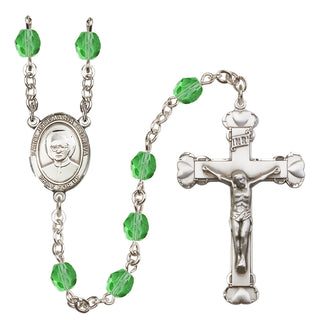 Silver Plated 6mm Fire Polished Saint Josemaria Escriva Rosary in Peridot