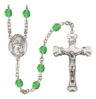 Silver Plated 6mm Fire Polished Saint Theodore Stratelates Rosary in Peridot