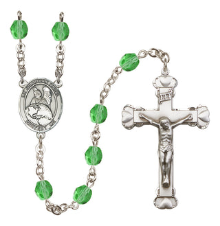 Silver Plated 6mm Fire Polished Guardian Angel Protector Rosary in Peridot