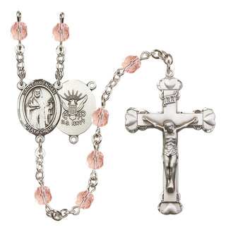 Silver-Plated 6mm Saint Brendan the Navigator / Navy Rosary