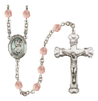 Silver-Plated 6mm Saint Christopher  Engraved Catholic Rosaries