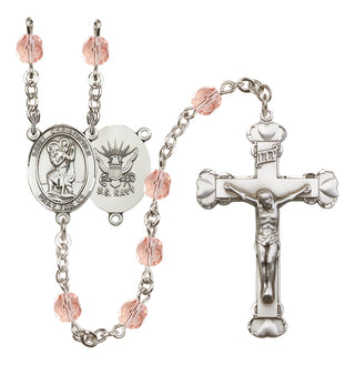 Silver-Plated 6mm Saint Christopher / Navy Rosary