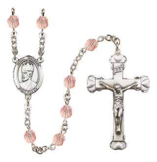 Silver Plated 6mm Fire Polished Saint Edward the Confessor Rosary in Pink