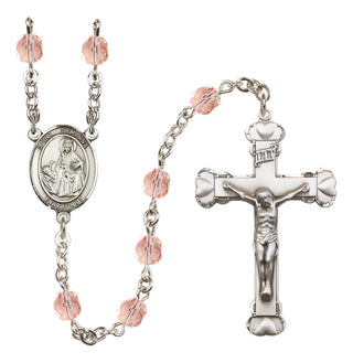 Silver Plated 6mm Fire Polished Saint Dymphna Rosary in Pink