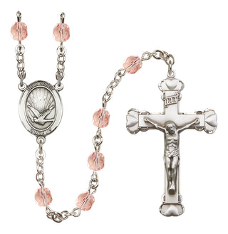 Silver Plated 6mm Fire Polished Holy Spirit Rosary in Pink