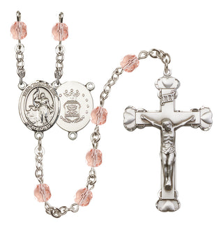 Silver Plated 6mm Fire Polished Saint Joan of Arc / Air Force Rosary in Pink