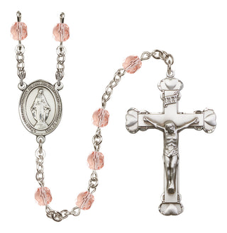 Silver Plated 6mm Fire Polished Miraculous Rosary in Pink