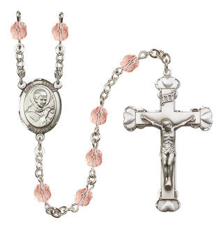 Silver Plated 6mm Fire Polished Saint Robert Bellarmine Rosary in Pink