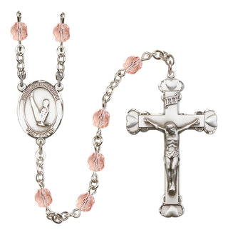Silver Plated 6mm Fire Polished Saint Christopher/Gymnastics Rosary in Pink