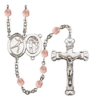 Saint Sebastian and Figure Skating Rosary with Pink Beads