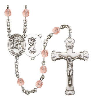 Saint Christopher and Motorcycle Rosary with Pink Beads