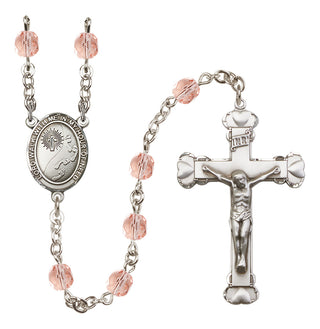 Silver Plated 6mm Fire Polished Footprints / Cross Rosary in Pink
