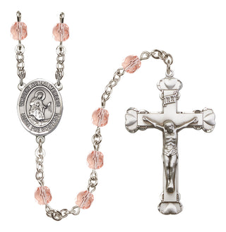 Silver Plated 6mm Fire Polished Virgen de la Merced Rosary in Pink