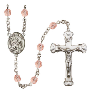 Silver Plated 6mm Fire Polished Our Lady of Mercy Rosary in Pink