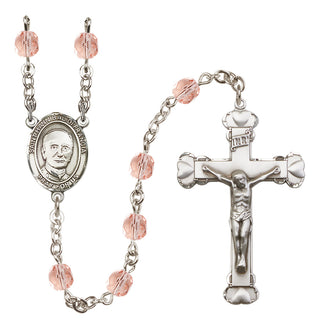 Silver Plated 6mm Fire Polished Saint Hannibal Rosary in Pink