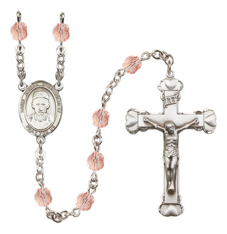 Silver Plated 6mm Fire Polished Saint Joseph Freinademetz Rosary in Pink