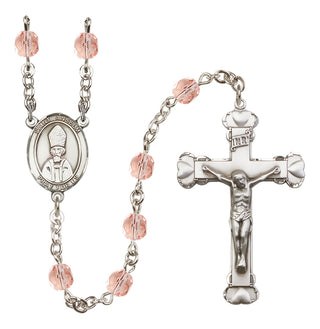 Silver Plated 6mm Fire Polished Saint Anselm of Canterbury Rosary in Pink
