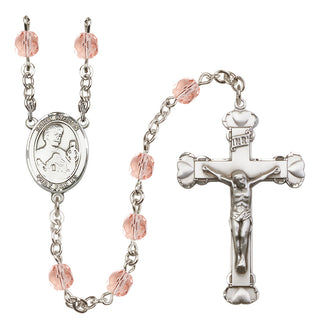 Silver Plated 6mm Fire Polished Saint Kieran Rosary in Pink