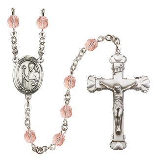 Silver Plated 6mm Fire Polished Saint Regis Rosary in Pink