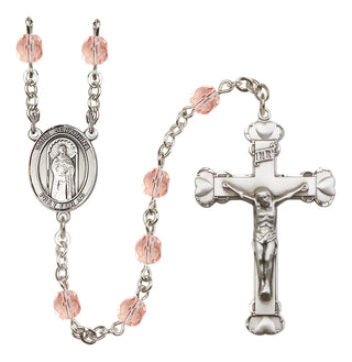 Silver Plated 6mm Fire Polished Saint Seraphina Rosary in Pink