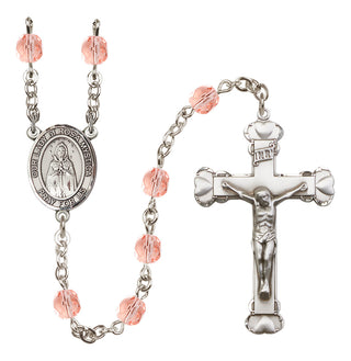 Silver Plated 6mm Fire Polished Our Lady of Rosa Mystica Rosary in Pink