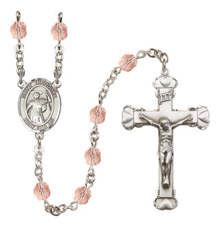 Silver Plated 6mm Fire Polished Saint Theodore Stratelates Rosary in Pink