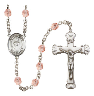 Silver Plated 6mm Fire Polished Saint Winifred of Wales Rosary in Pink