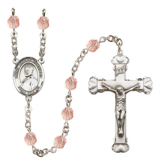 Silver Plated 6mm Fire Polished Saint Andre Bessette Rosary in Pink
