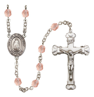 Silver Plated 6mm Fire Polished Our Lady of Good Help Rosary in Pink