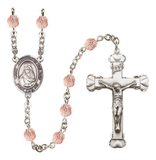 Silver Plated 6mm Fire Polished Saint Jadwiga of Poland Rosary in Pink