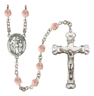Silver Plated 6mm Fire Polished Guardian Angel w/Children Rosary in Pink