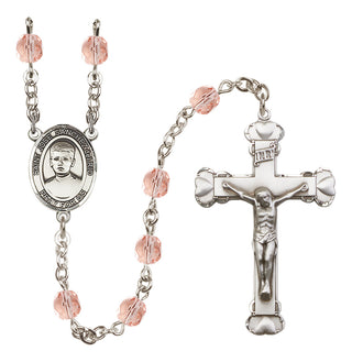 Silver Plated 6mm Fire Polished Saint Jose Sanchez del Rio Rosary in Pink