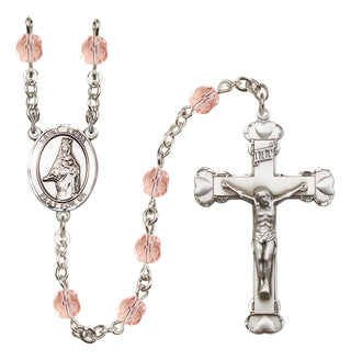 Silver Plated 6mm Fire Polished Saint Emma Uffing Rosary in Pink