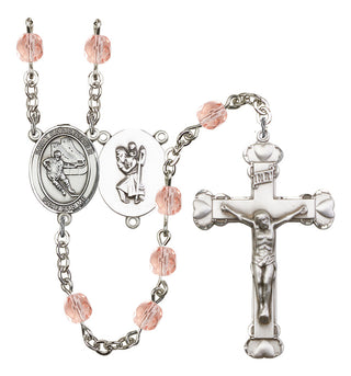 Saint Christopher and Hockey Rosary with Pink Beads