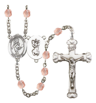 Saint Christopher and Tennis Rosary with Pink Beads