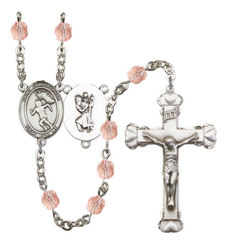 Saint Christopher and Track&Field Rosary with Pink Beads
