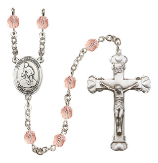 Silver-Plated 6mm Saint Sebastian/Wrestling Rosary