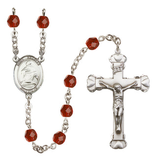 Silver Plated 6mm Fire Polished Saint Charles Borromeo Rosary in Ruby