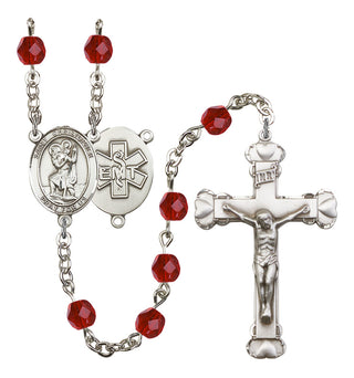 Saint Christopher and EMT Rosary with Ruby Beads