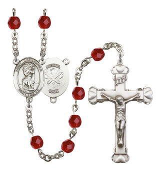 Saint Christopher and Nat'l Guard Rosary with Ruby Beads