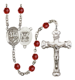 Saint George and Navy Rosary with Ruby Beads
