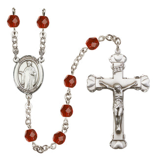 Silver Plated 6mm Fire Polished Saint Justin Rosary in Ruby