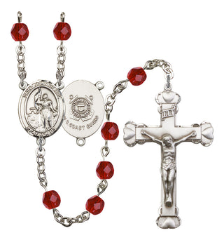 Saint Joan of Arc and Coast Guard Rosary with Ruby Beads