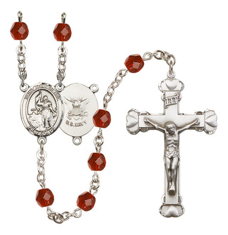 Silver Plated 6mm Fire Polished Saint Joan of Arc / Navy Rosary in Ruby