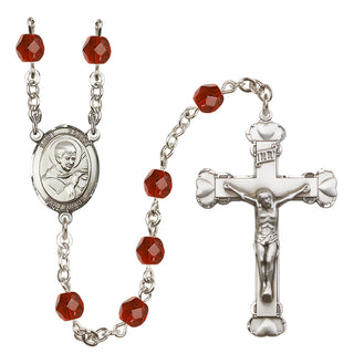 Silver Plated 6mm Fire Polished Saint Robert Bellarmine Rosary in Ruby