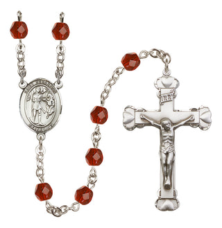Silver Plated 6mm Fire Polished Saint Sebastian Rosary in Ruby