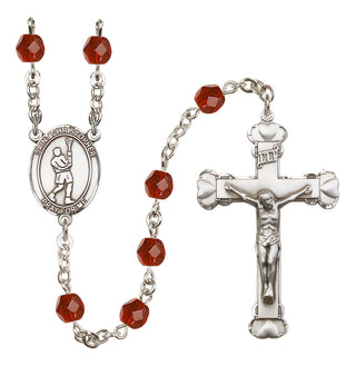 Silver-Plated 6mm Saint Christopher/Lacrosse Rosary