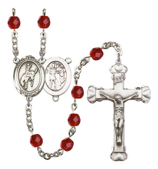 Saint Sebastian and Rodeo Rosary with Ruby Beads