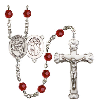 Saint Sebastian and Motorcycle Rosary with Ruby Beads