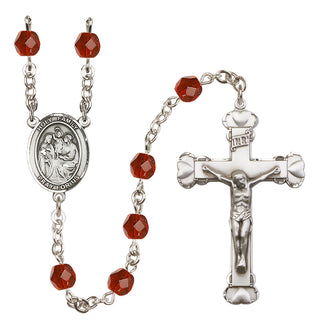 Silver Plated 6mm Fire Polished Holy Family Rosary in Ruby